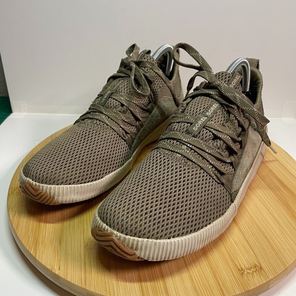 Sorel Women 10 Olive Green Out N About Mesh Suede Lace Up Sneakers NL3257-365